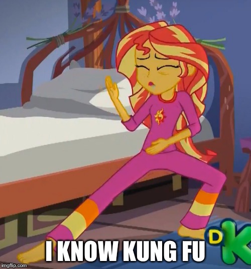 Size: 500x537 | Tagged: safe, derpibooru import, edit, edited screencap, screencap, sunset shimmer, equestria girls, legend of everfree, barefoot, bed, caption, clothes, cropped, discovery kids, drool, feet, image macro, kung fu shimmer, legend of everfeet, meme, pajamas, solo, sunset's sleepfighting, the matrix