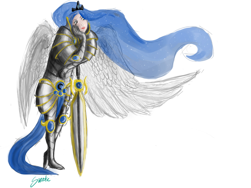 Size: 1600x1200 | Tagged: armor, artist:sweeterwho, derpibooru import, human, humanized, kayle, league of legends, princess luna, safe, solo, sword, weapon, winged humanization