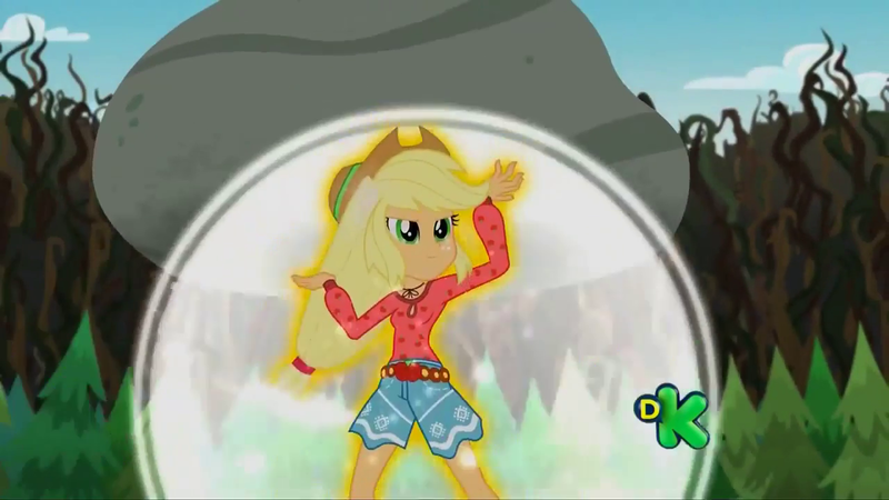 Size: 1280x720 | Tagged: safe, derpibooru import, screencap, applejack, equestria girls, legend of everfree, boulder, camp fashion show outfit, discovery kids, solo