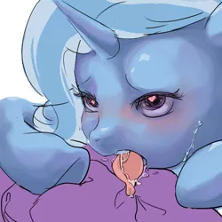 Size: 512x512 | Tagged: suggestive, artist:senpainooshiri, derpibooru import, trixie, pony, unicorn, blushing, drool, drool string, female, heart eyes, long tongue, mare, simple background, solo, solo female, sweat, tongue out, wingding eyes