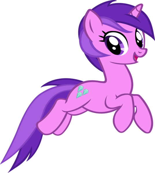 Size: 2609x2918 | Tagged: safe, artist:ironm17, derpibooru import, amethyst star, pony, unicorn, background pony, female, jumping, looking back, mare, open mouth, simple background, smiling, solo, transparent background, vector