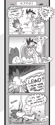 Size: 1024x2329 | Tagged: accidentally, artist:loreto-arts, blushing, comic, comic:friendship is innuendo, derpibooru import, dragon, emberspike, knock out, male, megaton punch, monochrome, plot, princess ember, punch, shipping, spike, straight, suggestive, this did end in pain, tsundember, tsundere