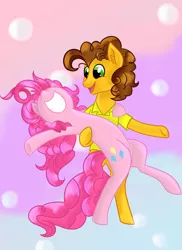 Size: 1200x1649 | Tagged: safe, artist:pigzfairy, derpibooru import, cheese sandwich, pinkie pie, pony, bipedal, cheesepie, dancing, male, shipping, straight