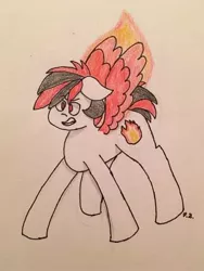 Size: 384x512 | Tagged: safe, artist:kryptorthekreator, derpibooru import, oc, oc:izaki izunari, unofficial characters only, pegasus, pony, angry, fire, hothead, solo, traditional art