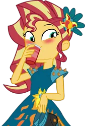 Size: 5997x8856 | Tagged: safe, artist:givralix, derpibooru import, sunset shimmer, equestria girls, legend of everfree, absurd resolution, alternate hairstyle, beverage, clothes, crystal gala, dress, drinking, glass, simple background, solo, transparent background, vector