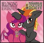 Size: 673x653 | Tagged: safe, artist:manifest harmony, derpibooru import, oc, oc:violet rose ze vampony, unofficial characters only, bat pony, pony, unicorn, fanfic:clocktower society, bat pony oc, bdsm, blushing, collar, collaring, femsub, heart, heart eyes, hug, pet, petting, slave, submissive, wingding eyes