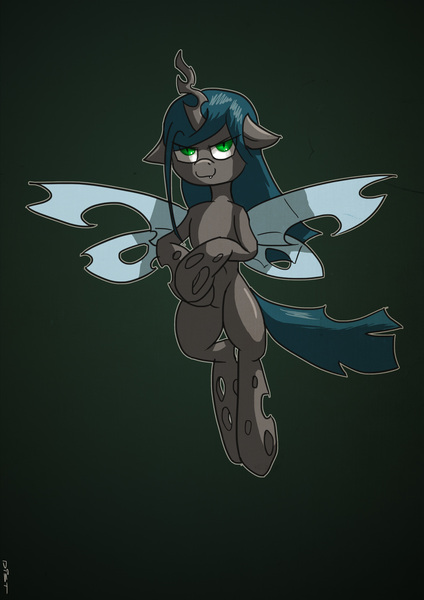 Size: 2480x3508 | Tagged: safe, artist:distoorted, derpibooru import, queen chrysalis, changeling, changeling queen, female, solo