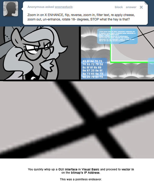 Size: 666x809 | Tagged: artist:egophiliac, cartographer's cap, derpibooru import, exploitable meme, filly, fourth wall, glasses, gui, hat, lorem ipsum, meme, moonstuck, princess luna, safe, woona, x, younger, zoom enhance upscale