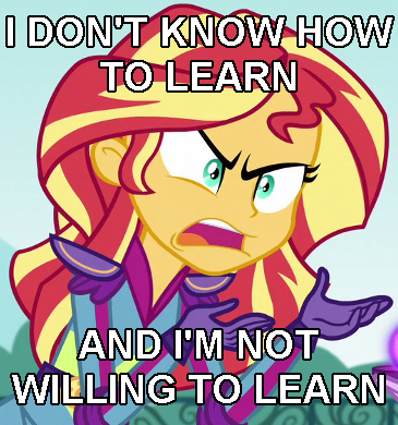 Size: 365x390 | Tagged: safe, derpibooru import, edit, edited screencap, screencap, sunset shimmer, equestria girls, friendship games, caption, department of redundancy department, exploitable meme, image macro, learning, meme, meta, sunset is not willing to learn