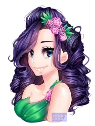 Size: 768x1024 | Tagged: safe, artist:iponylover, derpibooru import, rarity, equestria girls, legend of everfree, bust, crystal gala dress, cute, eye clipping through hair, eyebrows visible through hair, hair accessory, human coloration, humanized, light skin, raribetes, smiling, solo
