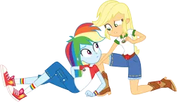 Size: 5768x3322 | Tagged: safe, artist:anhel032015, derpibooru import, applejack, rainbow dash, equestria girls, legend of everfree, absurd resolution, clothes, converse, denim, freckles, pants, shoes, shorts, simple background, sneakers, transparent background, vector