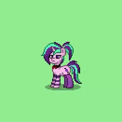 Size: 393x393 | Tagged: safe, derpibooru import, aria blaze, ponified, pony, unicorn, pony town, clothes, grumpy, pixel art, ponytail, socks, solo, striped socks