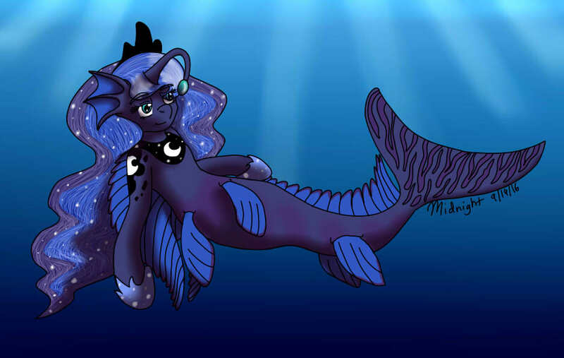 Size: 936x593 | Tagged: angler fish, angler seapony, artist:midnightfire1222, derpibooru import, merpony, princess luna, safe, seaponified, seapony luna, solo, species swap, swimming, underwater