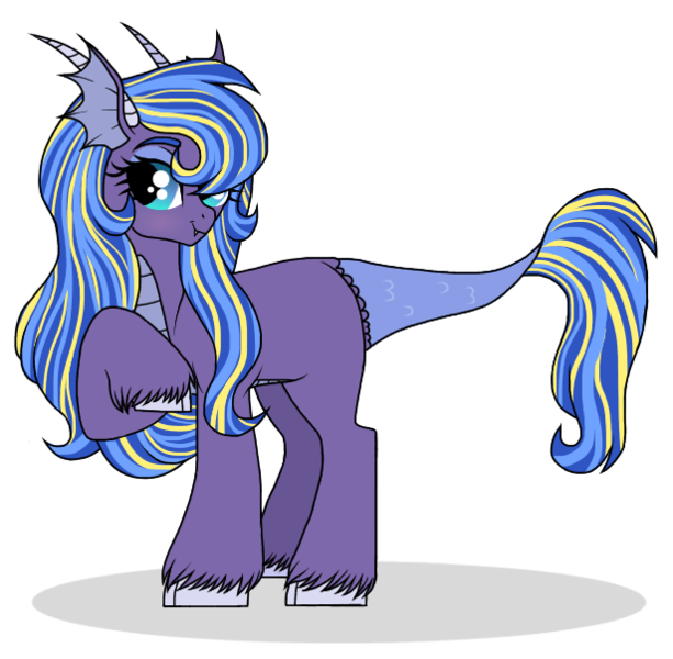 Size: 616x603 | Tagged: artist:unoriginai, cloven hooves, crack shipping, derpibooru import, hybrid, interspecies offspring, kelpie, oc, offspring, parent:princess luna, parents:lunamagnet, parent:steven magnet, safe, simple background, transparent background, unofficial characters only, unshorn fetlocks