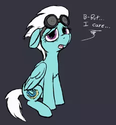 Size: 786x852 | Tagged: safe, artist:thebathwaterhero, derpibooru import, fleetfoot, pegasus, pony, aviator goggles, black background, chest fluff, crying, dialogue, female, goggles, mare, sad, simple background, solo