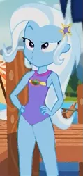 Size: 323x676 | Tagged: safe, derpibooru import, edit, edited screencap, screencap, trixie, equestria girls, legend of everfree, clothes, one-piece swimsuit, solo, swimsuit, swimsuit edit