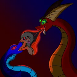Size: 1280x1280 | Tagged: grimdark, suggestive, artist:askhypnoswirl, derpibooru import, oc, oc:shaw, oc:skyheart, unofficial characters only, lamia, original species, snake, fetish, kaa eyes, mind control, soul vore, tongue out, vore