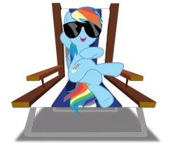 Size: 5000x4188 | Tagged: absurd resolution, artist:dashiesparkle, beach chair, chillaxing, crossed hooves, derpibooru import, every little thing she does, open mouth, rainbow dash, safe, simple background, solo, sunglasses, .svg available, transparent background, vector