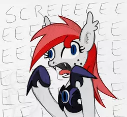 Size: 1003x921 | Tagged: safe, artist:lockerobster, derpibooru import, oc, oc:vannie, unofficial characters only, bat pony, pony, /mlp/, 4chan, eeee, night guard, screaming, solo