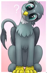 Size: 1280x1980 | Tagged: dead source, safe, artist:conscious-aberration, derpibooru import, gabby, gryphon, birds doing bird things, catbird, confused, cute, female, gabbybetes, griffons doing bird things, head tilt, looking at you, puzzled, question mark, quizzical, sitting, solo, weapons-grade cute