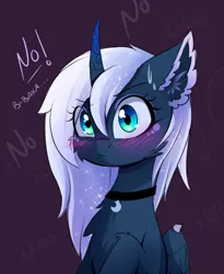 Size: 1280x1564 | Tagged: safe, artist:magnaluna, derpibooru import, princess luna, alicorn, pony, baka, blushing, choker, cute, eyeshadow, female, filly, fluffy, frown, looking at you, makeup, raised hoof, solo, sweatdrop, tsundere, tsunderuna, wide eyes, woona, younger