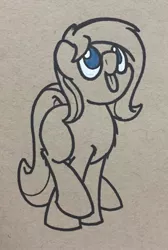Size: 645x960 | Tagged: safe, artist:ashtoneer, derpibooru import, oc, oc:ponepony, unofficial characters only, cute, female, filly, monochrome, solo, tongue out, traditional art
