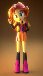 Size: 756x1344 | Tagged: safe, artist:creatorofpony, artist:jarg1994, derpibooru import, sunset shimmer, equestria girls, 3d, 3d model, blender, boots, clothes, jacket, leather jacket, open mouth, skirt, solo, waving