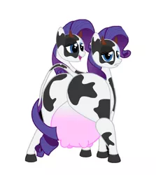 Size: 845x946 | Tagged: artist:shitigal-artust, artist:theunknowenone1, brahmin, conjoined, cow, cowified, derpibooru import, plot, raricow, rarity, safe, simple background, sisters, source needed, species swap, twins, two heads, udder, useless source url, white background