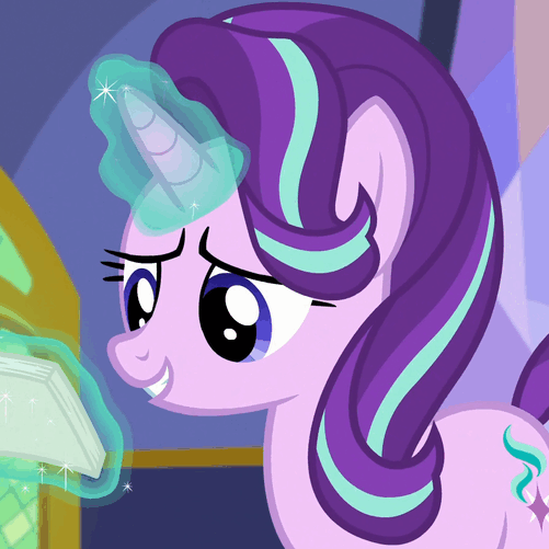 Size: 501x501 | Tagged: safe, derpibooru import, screencap, starlight glimmer, pony, every little thing she does, animated, gif, magic, reading, solo, talking