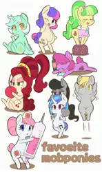 Size: 1861x3134 | Tagged: safe, artist:braffy, derpibooru import, berry punch, berryshine, bon bon, cherry jubilee, chickadee, derpy hooves, lyra heartstrings, ms. peachbottom, nurse redheart, octavia melody, sweetie drops, vinyl scratch, earth pony, pegasus, pony, unicorn, adorabon, adoredheart, alcohol, background six, belly, belly button, berrybetes, bipedal, bottle, cherry, chubby, cute, derpabetes, drool, drunk, eyes closed, female, food, freckles, fruit, looking at you, lyrabetes, mare, one eye closed, open mouth, peachabetes, ponies riding ponies, red eyes, riding, simple background, sitting, sleeping, smiling, standing, suitcase, syringe, tavibetes, text, thermometer, vinylbetes, wall of tags, white background, wink, wrong eye color