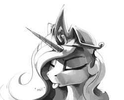 Size: 4323x3497 | Tagged: safe, artist:dimfann, derpibooru import, princess celestia, alicorn, pony, :p, bust, crown, cute, cutelestia, eyes closed, female, grayscale, jewelry, majestic as fuck, mare, monochrome, onomatopoeia, raspberry, raspberry noise, regalia, silly, silly pony, simple background, solo, tongue out, white background