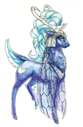 Size: 1809x2757 | Tagged: antlers, artist:dragonademetal, cloven hooves, deer, deerified, derpibooru import, doe, female, helmet, princess luna, safe, simple background, solo, species swap, traditional art, white background