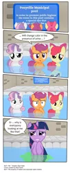 Size: 3175x7785 | Tagged: apple bloom, artist:perfectblue97, bad habit, comic, cutie mark crusaders, derpibooru import, implied pissing, pissing in water, safe, scootaloo, sweetie belle, swimming pool, twilight sparkle, urine, water