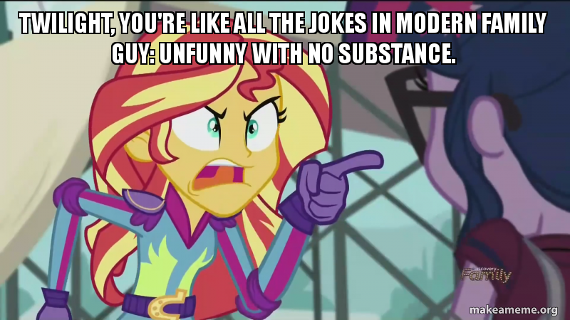 Size: 800x450 | Tagged: safe, derpibooru import, edit, edited screencap, screencap, sci-twi, sunset shimmer, twilight sparkle, equestria girls, caption, family guy, image macro, makeameme.org, meme, sunset yells at twilight