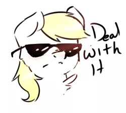 Size: 500x448 | Tagged: artist:elijah, artist:fuzzpower, chest fluff, cool, deal with it, derpibooru import, oc, oc:aryanne, reaction image, safe, solo, sunglasses, text, unofficial characters only