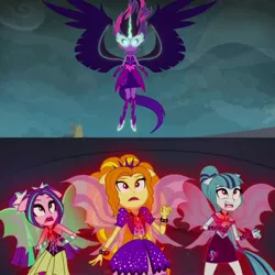 Size: 2560x2560 | Tagged: safe, artist:gerardo488, derpibooru import, adagio dazzle, aria blaze, sci-twi, sonata dusk, twilight sparkle, equestria girls, friendship games, rainbow rocks, bare shoulders, fin wings, midnight sparkle, ponied up, sleeveless, strapless, the dazzlings, this will end in death