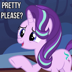 Size: 507x508 | Tagged: animated, begging, caption, derpibooru import, edit, edited screencap, every little thing she does, gif, hoofy-kicks, pretty please, safe, screencap, solo, starlight glimmer, twilight's castle
