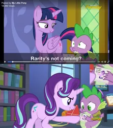 Size: 1500x1690 | Tagged: safe, artist:titanium-pony, derpibooru import, screencap, rarity, spike, starlight glimmer, twilight sparkle, twilight sparkle (alicorn), alicorn, pony, ppov, card, discovery family logo, facebook, flirting, grin, male, screencap comic, sexy, shipping, smiling, sparlight, starlight's room, straight