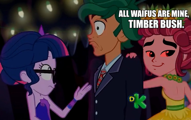 Size: 822x517 | Tagged: safe, derpibooru import, edit, edited screencap, screencap, flash sentry, sci-twi, timber spruce, twilight sparkle, equestria girls, legend of everfree, dancing, discovery kids, exploitable meme, meme, timber bush, waifu thief