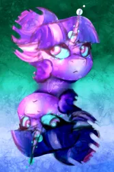 Size: 853x1280 | Tagged: safe, artist:thegoodowl, derpibooru import, sci-twi, twilight sparkle, ponified, equestria girls, legend of everfree, bust, duality, equestria girls ponified, midnight sparkle, portrait, psychedelic, reflection