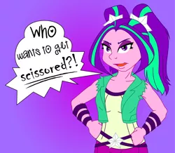 Size: 1280x1117 | Tagged: suggestive, artist:fuzzyfurvert, derpibooru import, aria blaze, equestria girls, 1000 years in photoshop, gradient background, simple background, solo