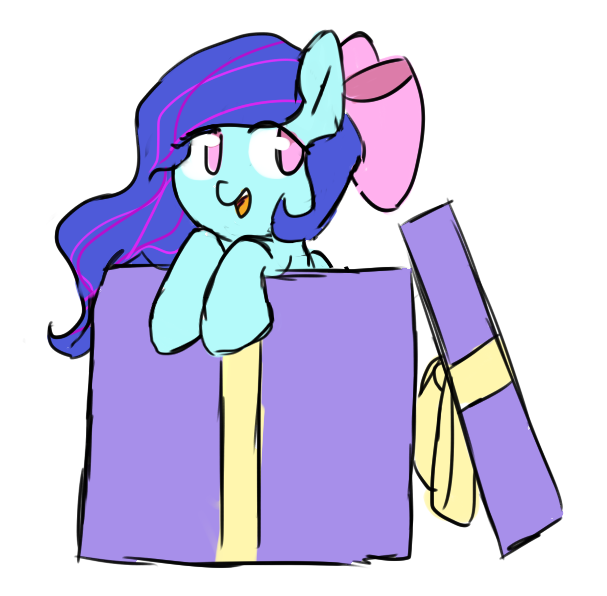 Size: 607x596 | Tagged: safe, artist:nintendash, derpibooru import, oc, unofficial characters only, pony, box, hair bow, pony in a box, present, solo