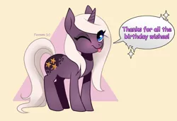 Size: 1024x699 | Tagged: safe, artist:naminzo, derpibooru import, oc, oc:nami, unofficial characters only, pony, unicorn, one eye closed, solo, text, thank you, wink