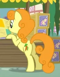 Size: 250x317 | Tagged: safe, derpibooru import, screencap, carrot top, golden harvest, pony, green isn't your color, cropped, female, goldenbutt, mare, plot, solo