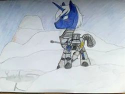 Size: 2560x1920 | Tagged: safe, artist:enter24, derpibooru import, pony, unicorn, fallout, powered exoskeleton, solo, winter