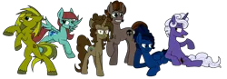 Size: 2607x908 | Tagged: safe, artist:rexlupin, derpibooru import, ponified, earth pony, pegasus, unicorn, bitch (character), crossover, female, grue, imp (character), male, mare, rearing, regent, simple background, skitter, stallion, tattletale, transparent background, undersiders, worm (series)