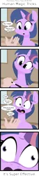 Size: 1466x6522 | Tagged: dead source, safe, artist:jittery-the-dragon, derpibooru import, twilight sparkle, twilight sparkle (alicorn), alicorn, human, pony, close-up, coin, comic, cute, derp, dialogue, extreme close up, hand, head tilt, it's super effective, magic trick, open mouth, pointless pony tips, shocked, shrunken pupils, twiabetes, wand, wide eyes