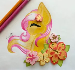 Size: 3225x3022 | Tagged: safe, artist:emberslament, derpibooru import, oc, oc:hawaiian breeze, unofficial characters only, pegasus, pony, female, flower, hibiscus, mare, prismacolors, solo, traditional art