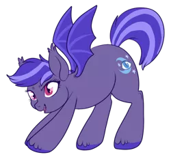 Size: 550x507 | Tagged: safe, artist:lulubell, derpibooru import, oc, oc:night watch, unofficial characters only, bat pony, pony, chubby, simple background, solo, stretching, transparent background