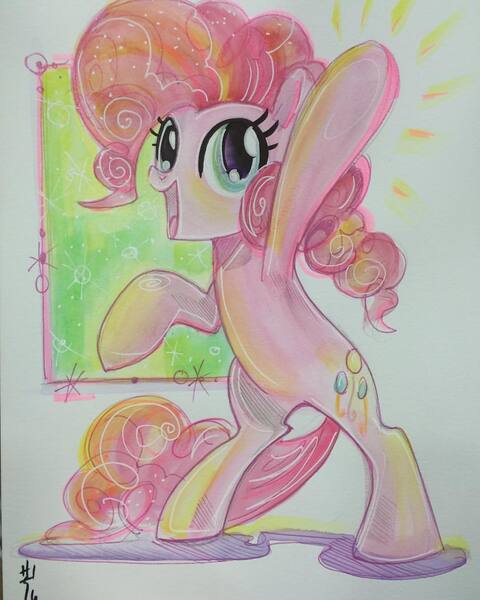 Size: 1080x1349 | Tagged: safe, artist:sararichard, derpibooru import, pinkie pie, pony, bipedal, solo, traditional art